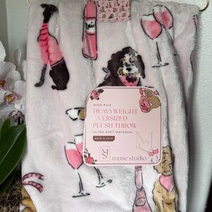 pink Puppy Weiner Dog Boston terrier golden retriever wine Throw Blanket gift